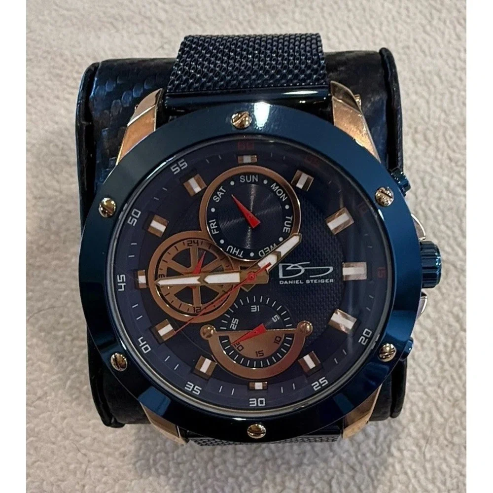 Daniel Steiger 9402B-M Men's Multifunction Quartz Mesh Watch Blue Rose Gold